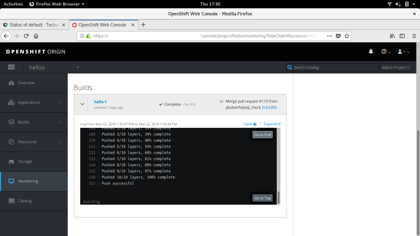 Openshift console on